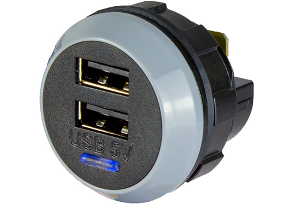Round USB socket with 2 plugs